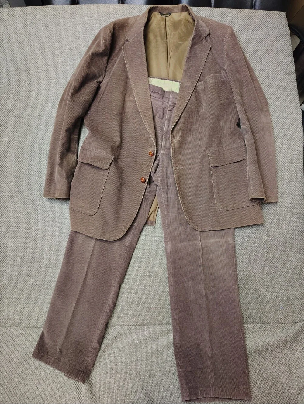 VTG Levis Menswear Corduroy Suit Set 46L Brown Jacket & Pants Elbow Patch 70s